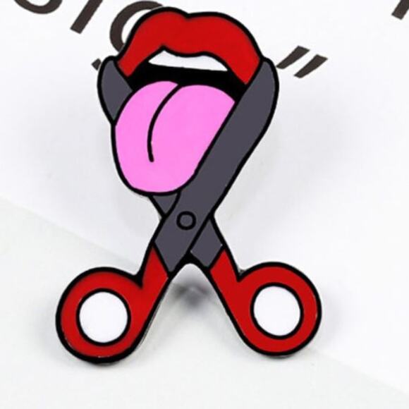 Cut My Tongue Out Scissor Pin Brooch - Picture 1 of 2
